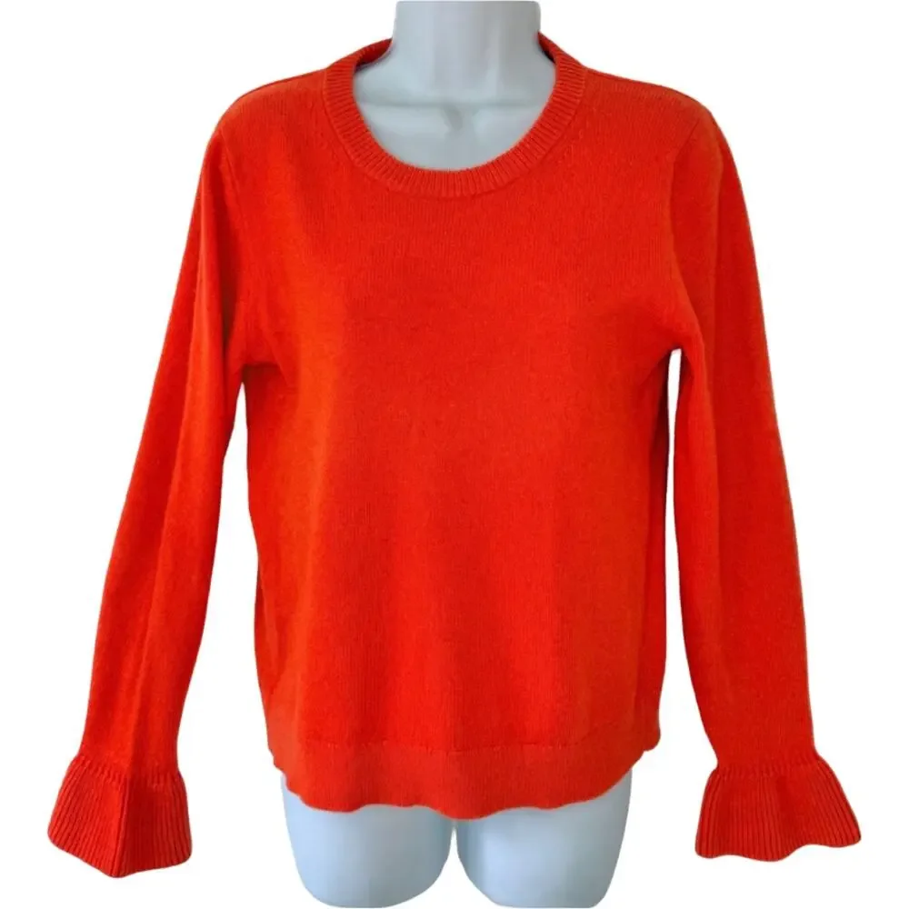 J. Crew Orange Tangerine Wool Blend Crew Neck Flared Cuff Sleeve Sweater Size S